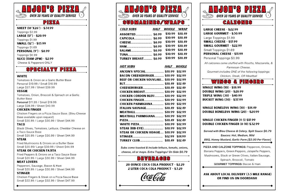 Anjon's Pizzeria Menu image 1