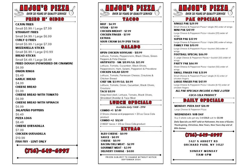 Anjon's Pizzeria Menu image 2